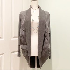 NEW Tulle Stretch Heathered Gray Open Front Knit Cocoon Cardigan XS